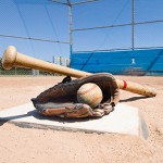 Baseball equipment on home plate