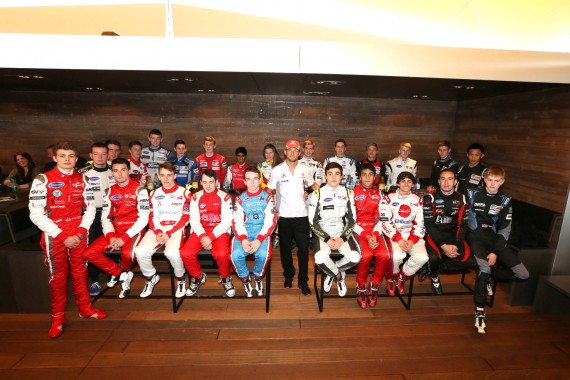 Jenson Button with the F4 drivers at Brands Hatch