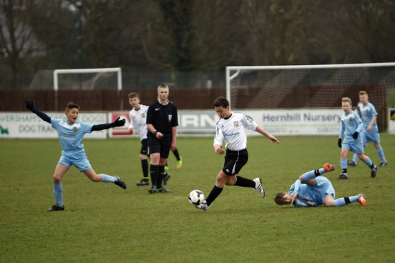 Kent FA Under 13 Youth Cup Final. Bromley v Maidstone United. Bromley in white